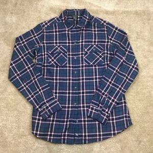 Eddie Bauer Button Up Shirt Blue Plaid Womens Size S Small Long Sleeve Pockets
